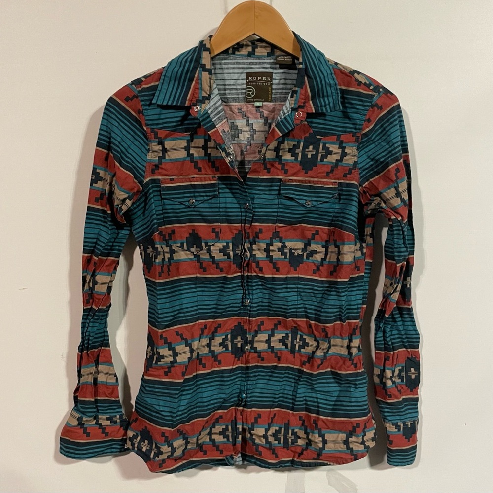 Roper Multicolor Snap Button Striped Button-Up Sh… - image 1